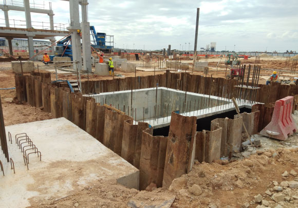sheet piles work at IKEA Batu kawan Pilecap Pit